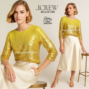 J.Crew Collection neon yellow ombre sequin merino wool sweater *shop@iamwarrior